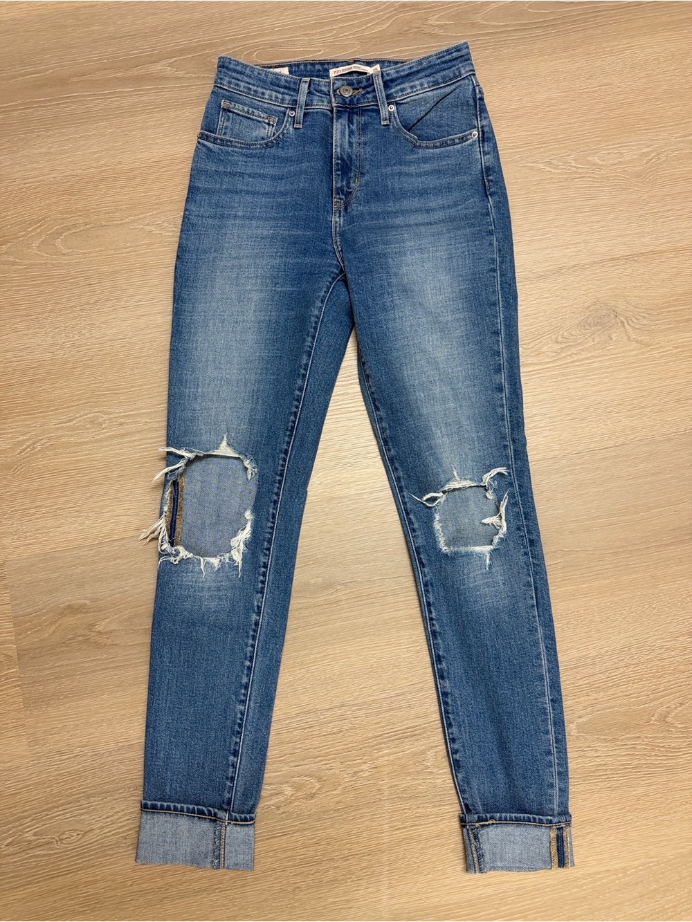 Levi's 721 High Rise Skinny Jeans Distressed High Rise Skinny Jeans Blue Waist